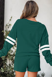 Evergreen Rhinestone Clover Varsity Pullover Drawstring Shorts 2pcs Set Aaria Tees