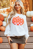 White Terry Halloween Pumpkin Patched Pattern Pullover Sweatshirt - Aaria Tees Aaria Tees