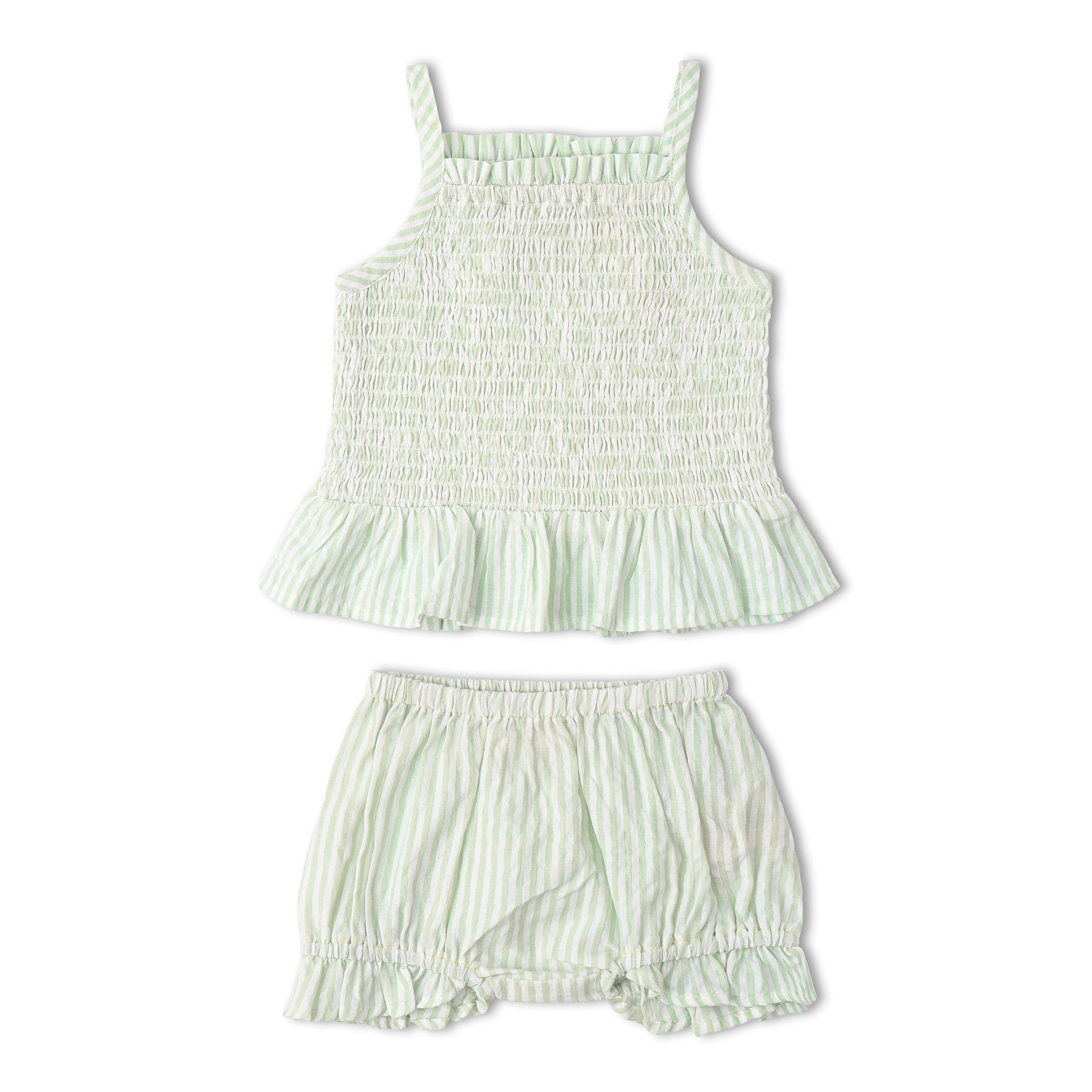 Organic Smocked Top And Bloomer Set - Basil Stripes - Aaria Tees Aaria Tees