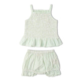 Organic Smocked Top And Bloomer Set - Basil Stripes - Aaria Tees Aaria Tees