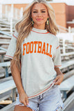 Light Grey GAME DAY/ FOOTBALL Double Side Printed Seam Detail Loose Tee - Aaria Tees Aaria Tees