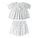 Organic Smocked Top & Shorts Set - Blue Vines - Aaria Tees Aaria Tees