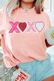 Pink Sequin Heart XOXO Patched Graphic Valentines T Shirt Aaria Tees