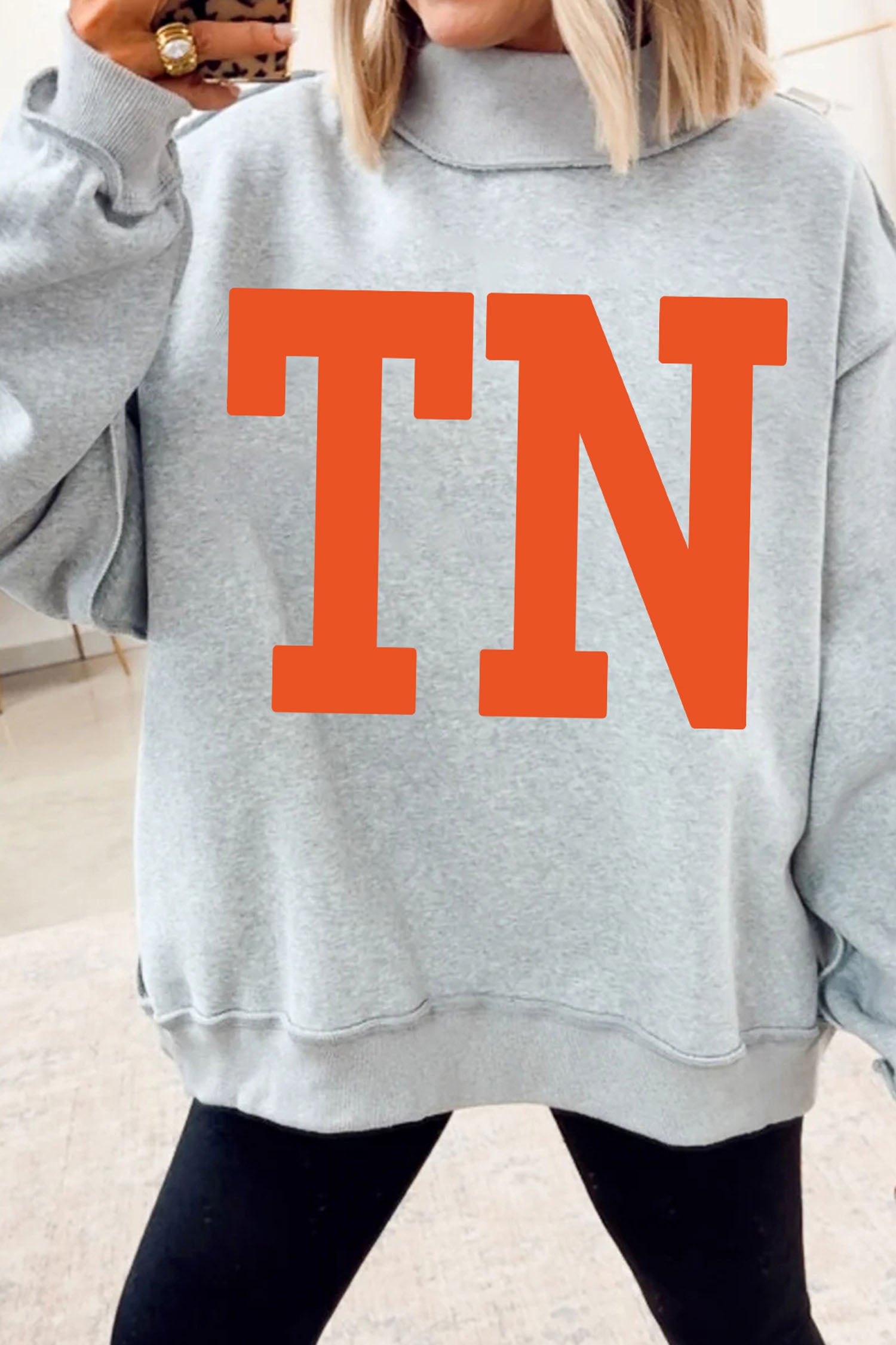 Light Grey TN TENNESSEE Double Printed Reversible Mock Neck Sweatshirt - Aaria Tees Aaria Tees