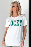 White LUCKY Printed Round Neck St Patricks T Shirt Aaria Tees