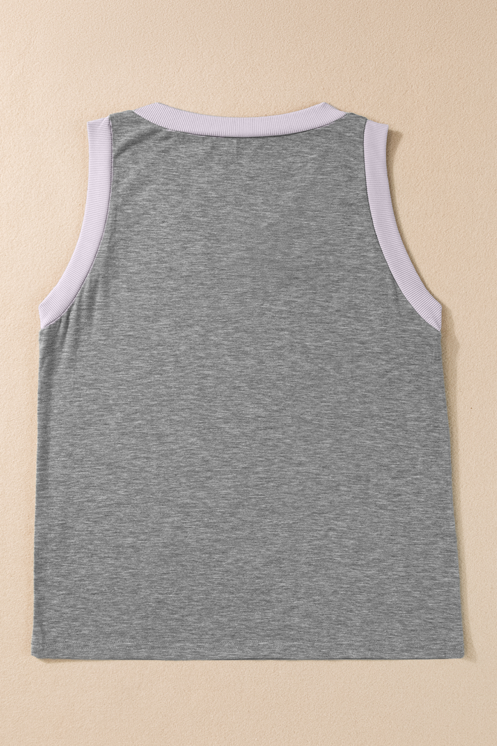 Gray Sequined Baseball Bat Graphic Ribbed Trim Casual Tank Top - Aaria Tees Aaria Tees