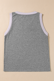 Gray Sequined Baseball Bat Graphic Ribbed Trim Casual Tank Top - Aaria Tees Aaria Tees
