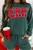 Black Corded MERRY Graphic Long Sleeve Top and Shorts Set - Aaria Tees Aaria Tees