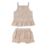 Organic Smocked Top And Bloomer Set - Caramel Check - Aaria Tees Aaria Tees