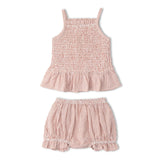 Organic Smocked Top And Bloomer Set - Coral Stripes - Aaria Tees Aaria Tees