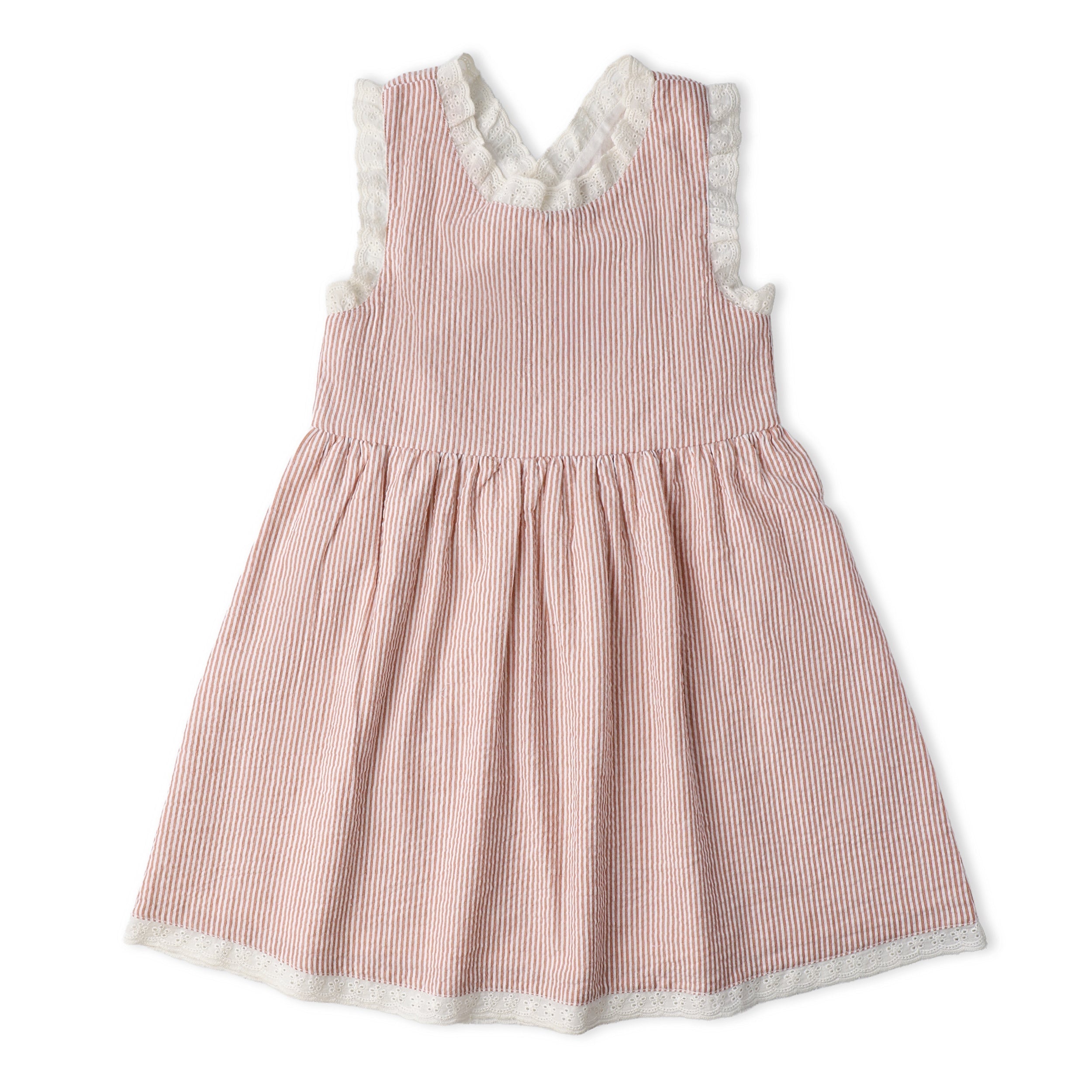 Organic Cross Back Dress - Coral Stripes - Aaria Tees Aaria Tees