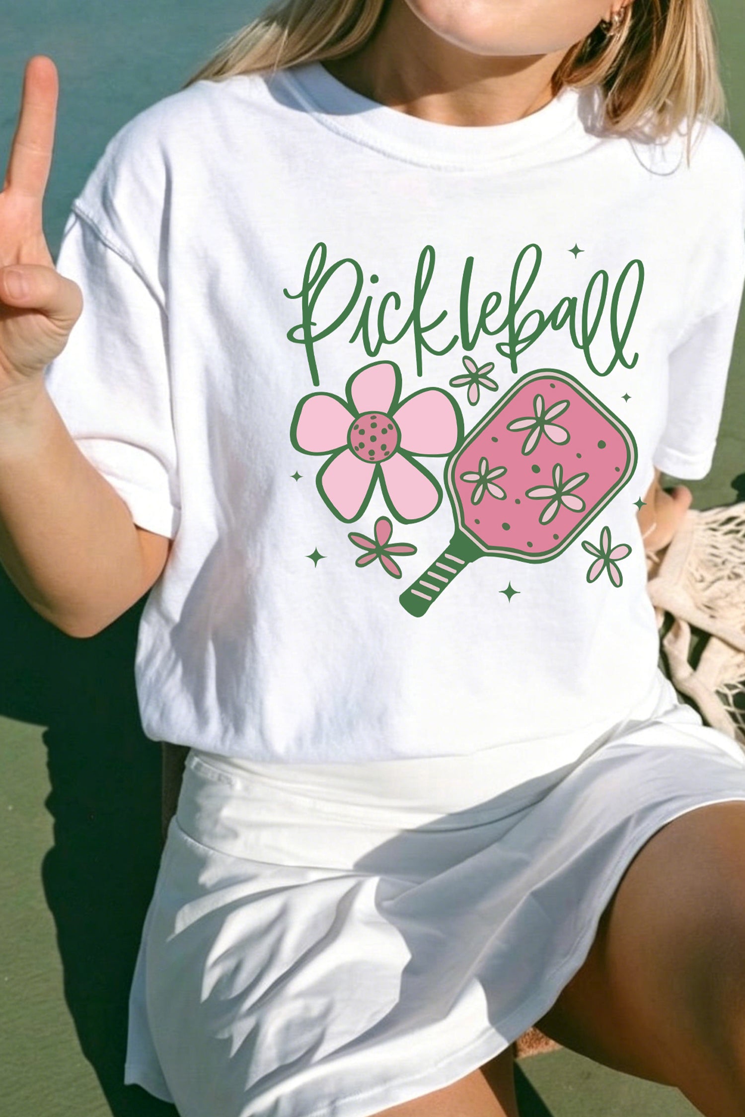 White Pickleball Sweet Flower Printed T Shirt - Aaria Tees Aaria Tees