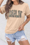 Khaki DARLIN Camo Letter Print Crewneck T Shirt - Aaria Tees Aaria Tees