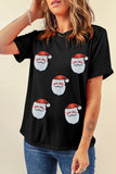 Black Faux Sequin Christmas Claus Pattern Crewneck T Shirt - Aaria Tees Aaria Tees