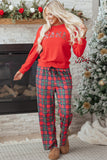 Red Plaid Mama Graphic Christmas Holiday Crewneck Pullover and Pants Two Piece Lounge Set Aaria Tees