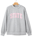 Light Grey Exposed Seam Mock Neck STATE Letter Graphic Loose Sweatshirt - Aaria Tees Aaria Tees