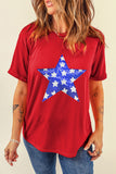 Red Sequin Star Graphic Crewneck T Shirt - Aaria Tees Aaria Tees