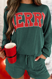 Black Corded MERRY Graphic Long Sleeve Top and Shorts Set - Aaria Tees Aaria Tees