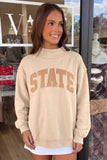 Coffee Exposed Seam Mock Neck STATE Letter Graphic Loose Sweatshirt Aaria Tees