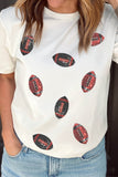 White Sequin Rugby Pattern Round Neck Casual T Shirt - Aaria Tees Aaria Tees
