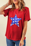 Red Sequin Star Graphic Crewneck T Shirt - Aaria Tees Aaria Tees