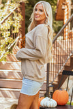 Khaki Halloween Leopard Pumpkin Graphic Corded Sweatshirt - Aaria Tees Aaria Tees