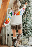 White Chenille Graphic Drop Shoulder Holiday Sweater - Aaria Tees Aaria Tees