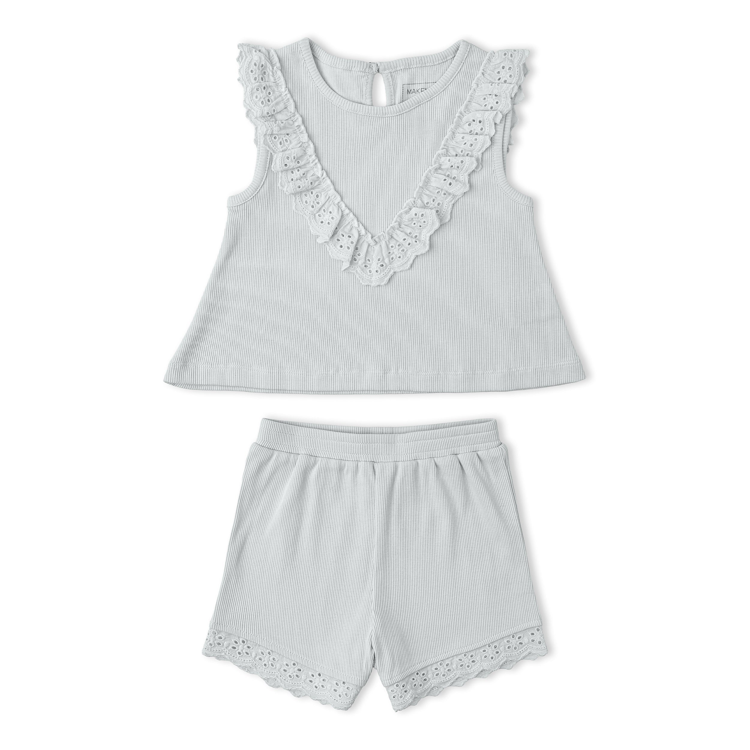 Organic Ruffle Top & Shorts Set - Fog - Aaria Tees Aaria Tees
