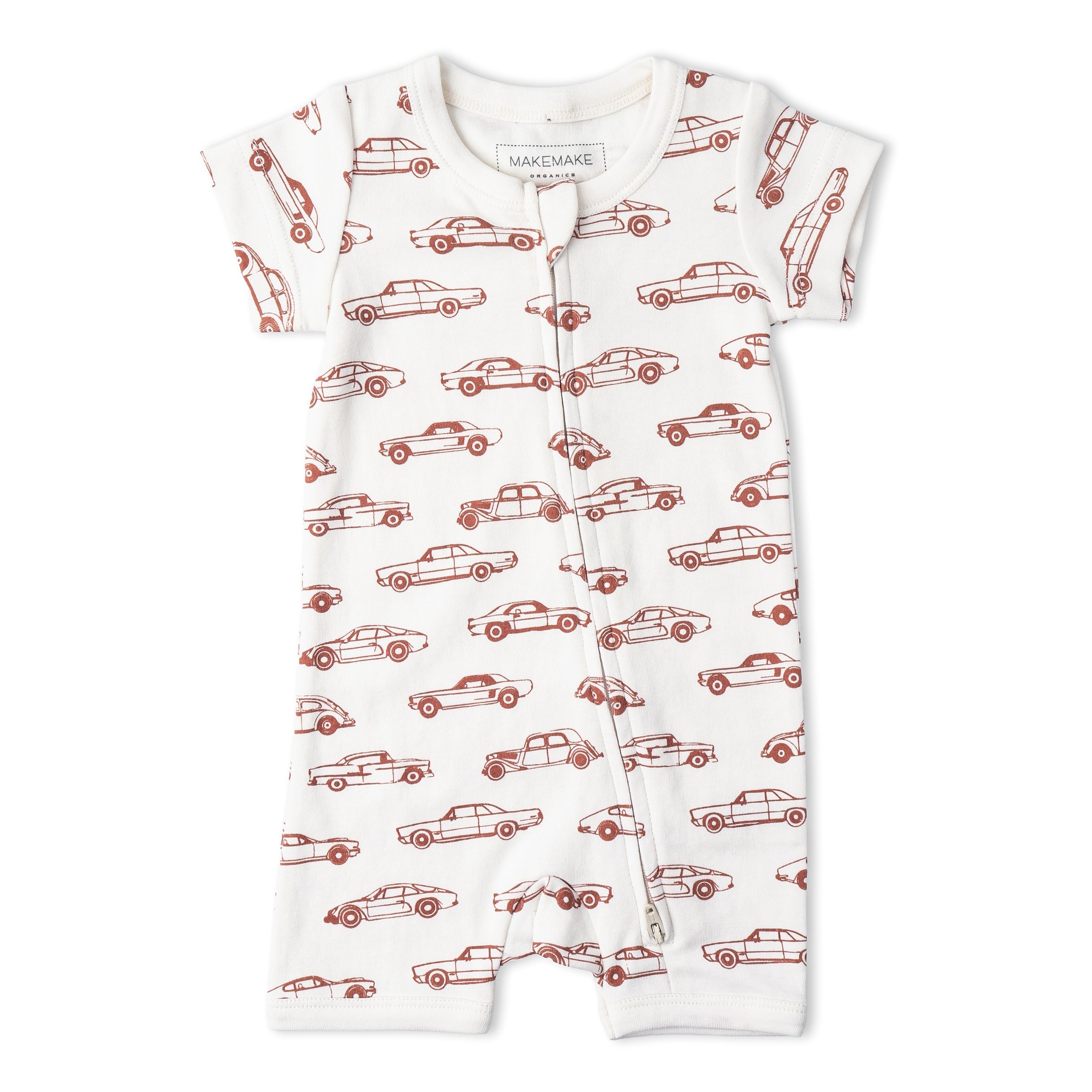 Organic Short Zip Romper - Cars - Aaria Tees Aaria Tees
