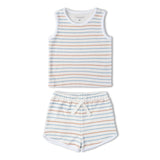 Organic Sleeveless Tee & Shorts Set - Cabana Stripes - Aaria Tees Aaria Tees