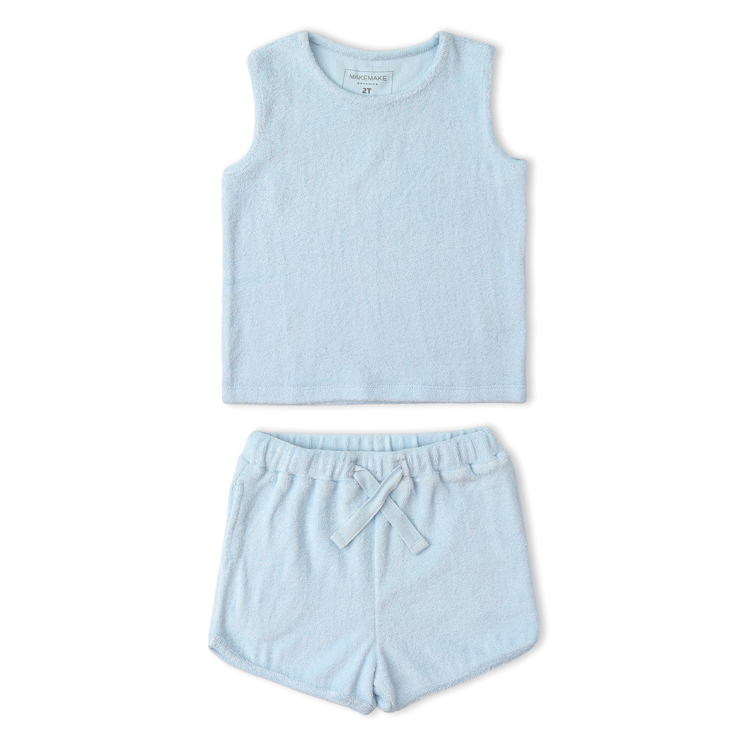 Organic Sleeveless Tee & Shorts Set - Light Blue - Aaria Tees Aaria Tees