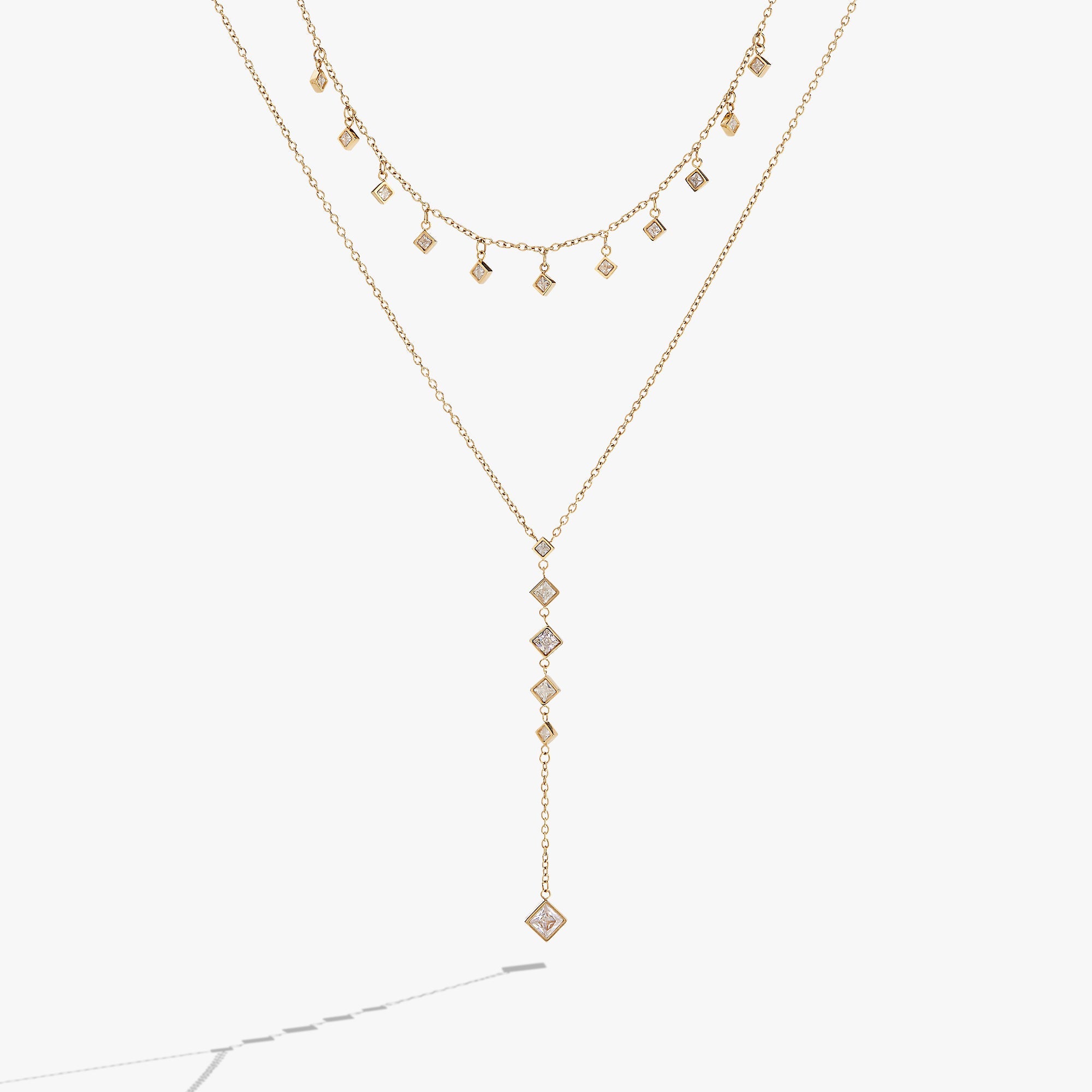 Two-Layered Princess Cut Crystal Necklace - Aaria Tees Aaria Tees