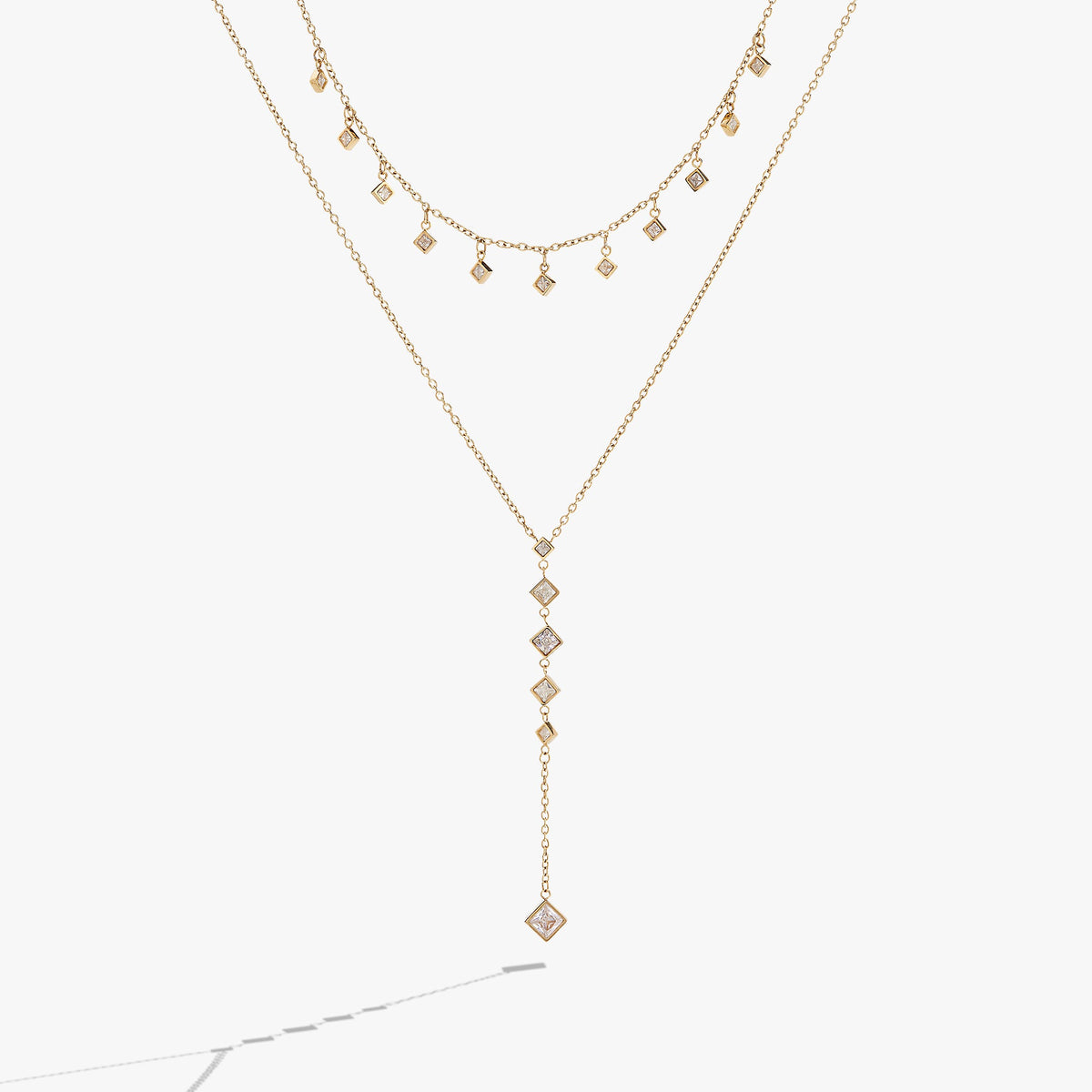 Two-Layered Princess Cut Crystal Necklace - Aaria Tees