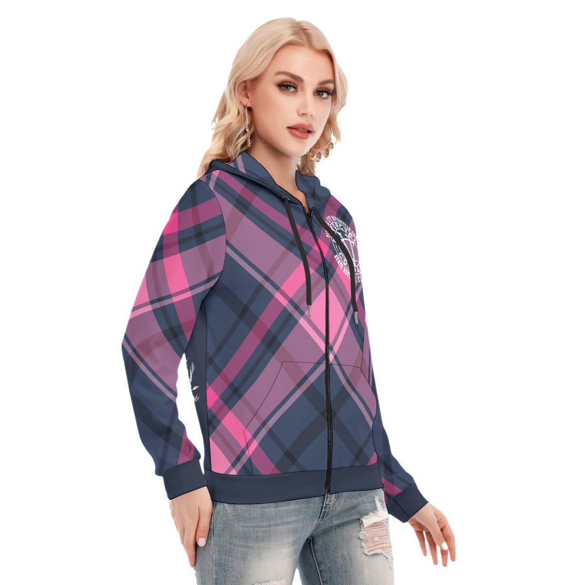 Plaid Girl Women's Zip Up Hoodie | Virginia City Motorcycle Company - Aaria Tees Aaria Tees