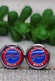 Buffalo Bills Football - Circle || 12mm Glass Stud Earrings || Hypoallergenic Aaria Tees