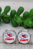 Football - Chief White Arrow & Logo || 12mm Glass Stud Earrings || Hypoallergenic Aaria Tees