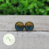 Gold & Blue Glitter Dome Stud Earrings Aaria Tees