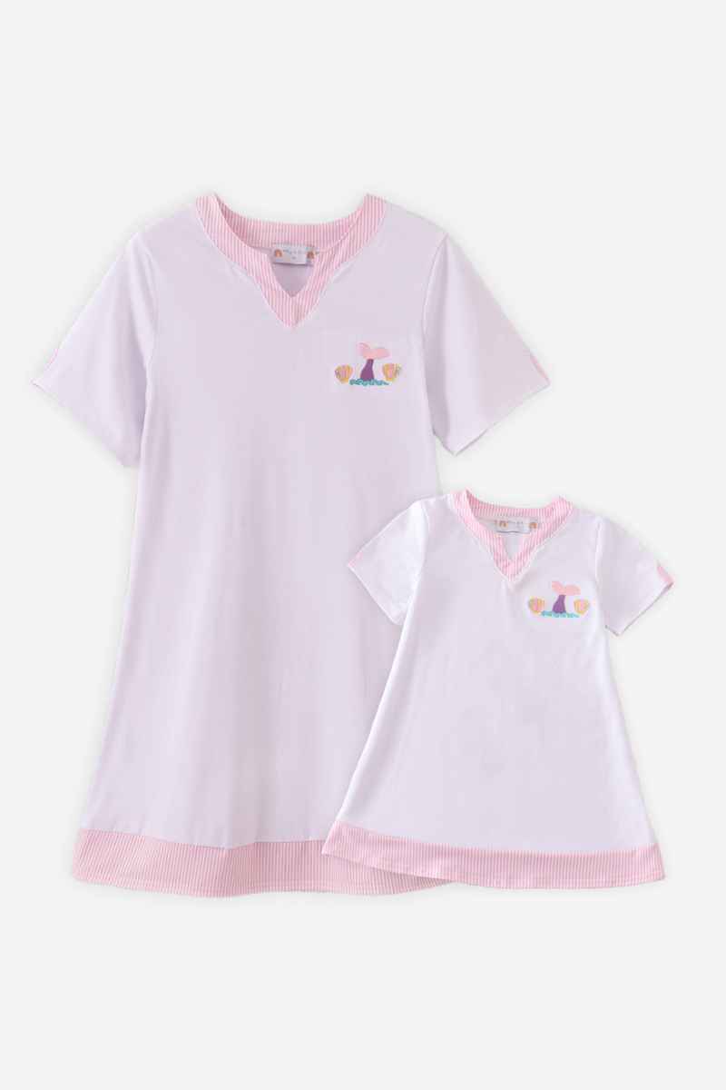 White mermaid embroidery cover up mom & me - Aaria Tees Aaria Tees