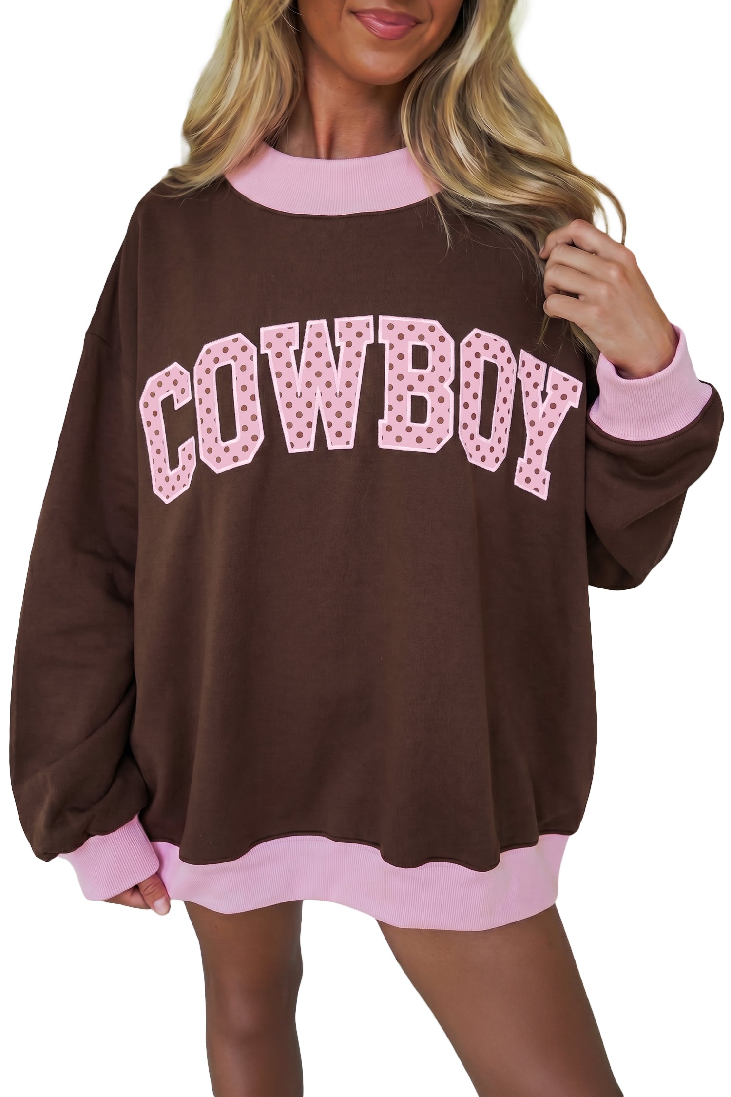 Pink Polka Dot Letter Graphic Colorblock Tunic Sweatshirt - Aaria Tees Aaria Tees