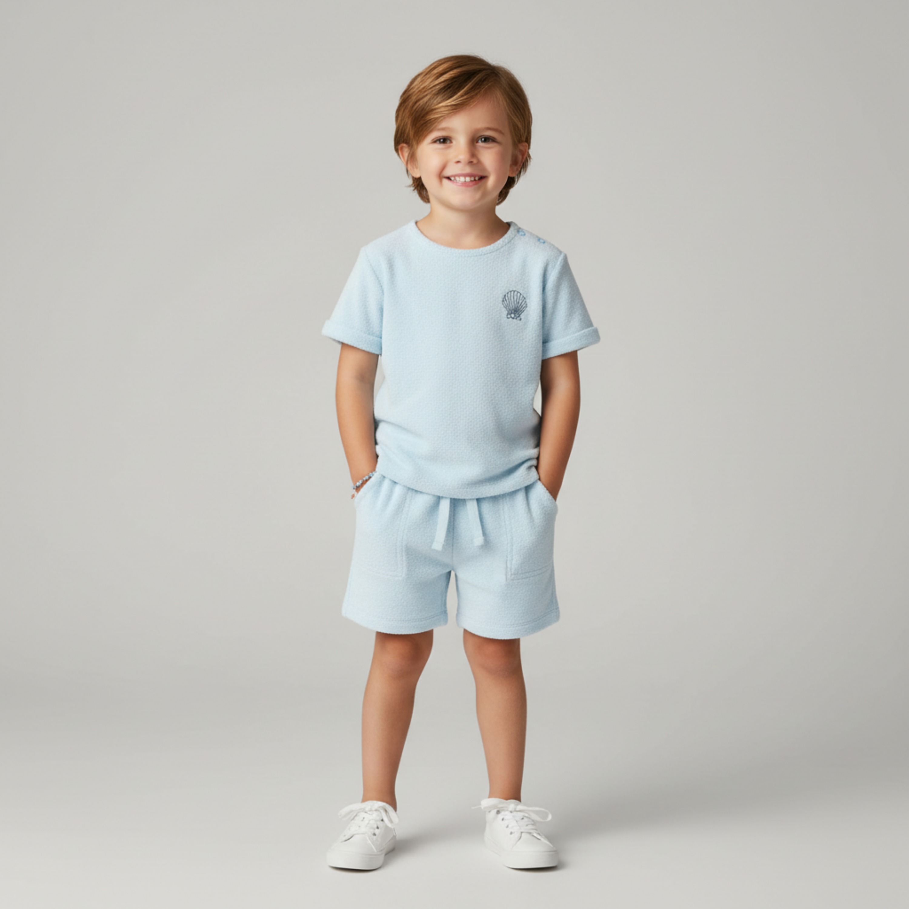 Organic Terry Tee & Shorts Set - Light Blue - Aaria Tees Aaria Tees