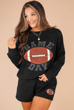 Black GAME DAY Rugby Football Graphic Pullover and Shorts Casual Outfit - Aaria Tees Aaria Tees