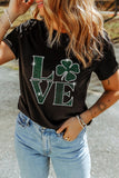 Black Clover LOVE Rhinestone Graphic St Patricks Day T Shirt Aaria Tees