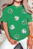 Bright Green St Patricks Sequined Clover Pattern T Shirt - Aaria Tees Aaria Tees