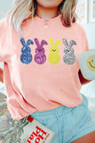 Pink Sequin Cute Bunny Graphic Easter Fashion Tee Aaria Tees