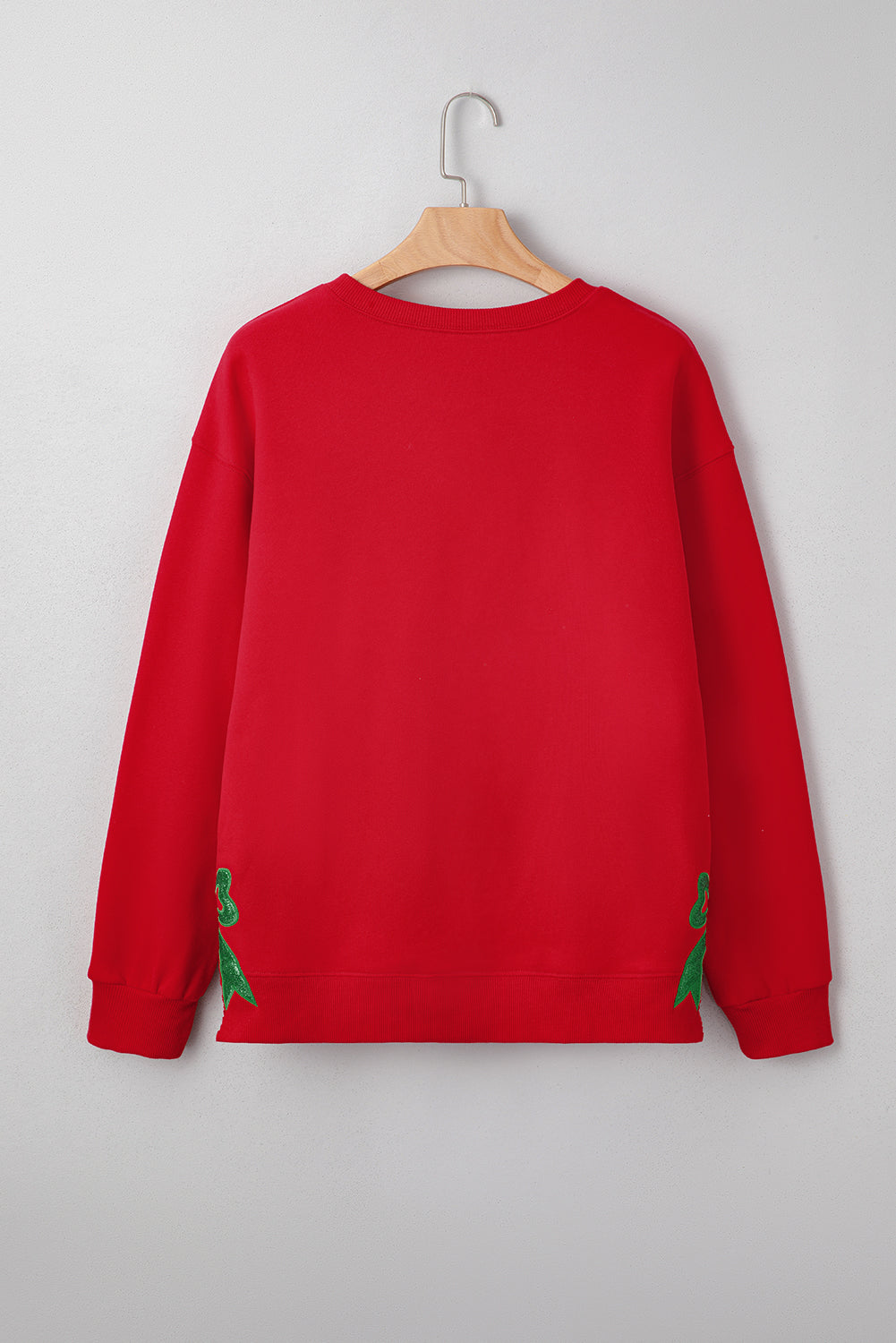 Fiery Red Merry and Bright Plaid Embroidered Letter Graphic Sequin Bow Decor Christmas Sweatshirt - Aaria Tees Aaria Tees