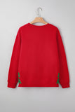 Fiery Red Merry and Bright Plaid Embroidered Letter Graphic Sequin Bow Decor Christmas Sweatshirt - Aaria Tees Aaria Tees