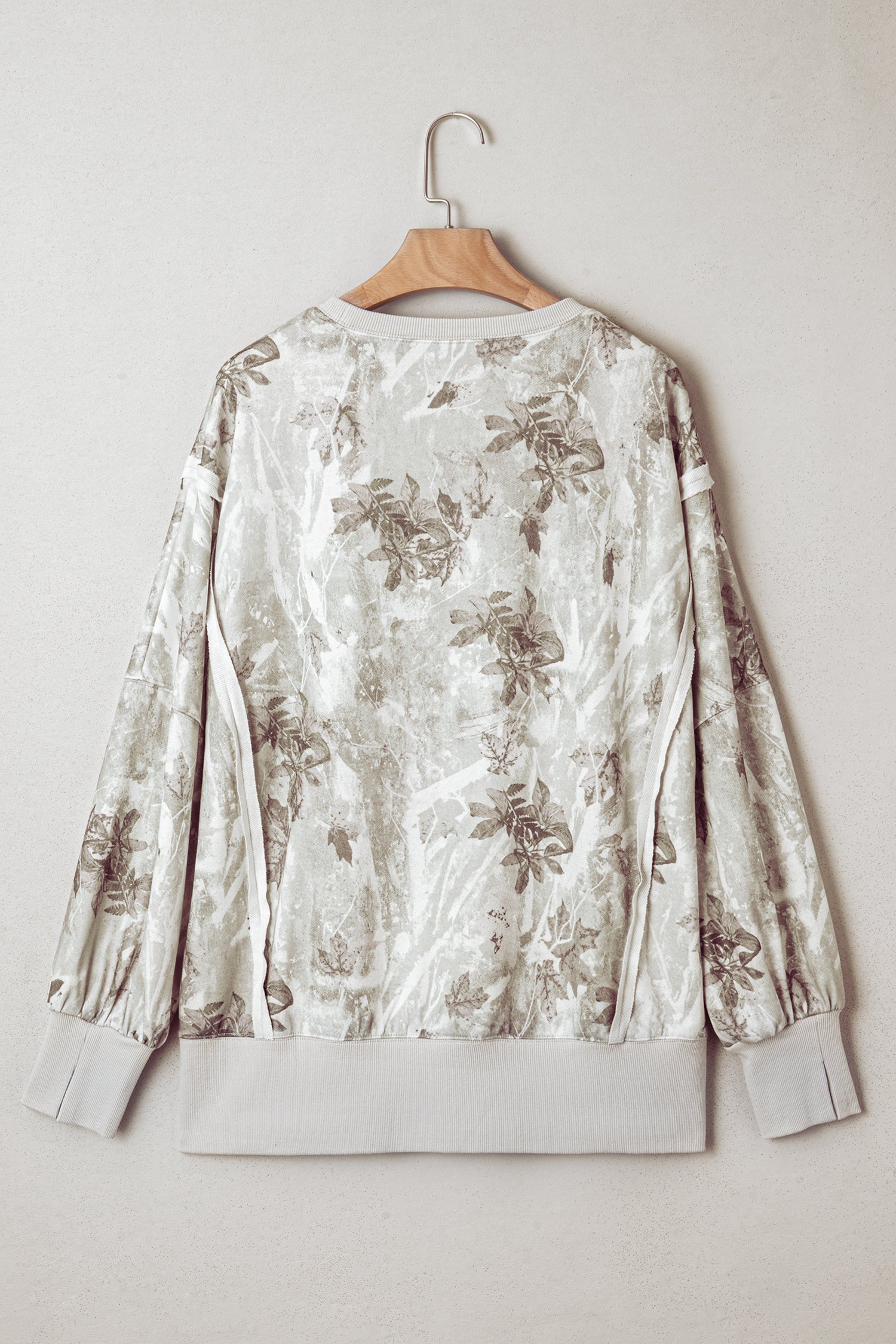 Gray KENTUCKY Raw Seam Detail Leafy Camouflage Baggy Sweatshirt - Aaria Tees Aaria Tees