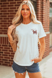 White Game Day Bowknot Embroidered Graphic Casual Tee Aaria Tees