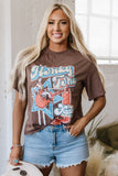 Chicory Coffee Honky Tonk Honey Graphic Crew Neck Western Fashion Tee - Aaria Tees Aaria Tees