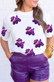White Sequin Balloon Puppy Graphic Mardi Gras Tee Aaria Tees